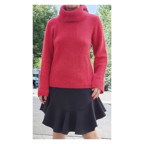 YVES SAINT LAURENT Vintage Red Metallic Rib Knit Turtleneck Sweater - Picture 1 of 10